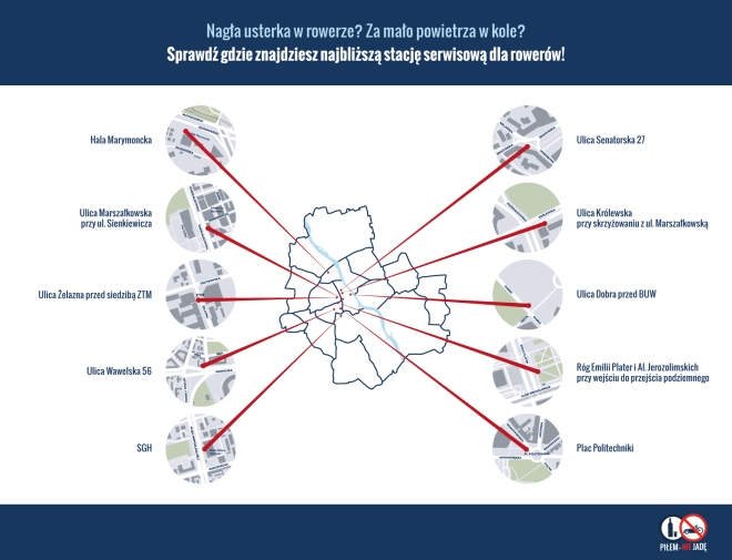 Mapa stacji rowerowych Pernod Ricard Polska w Warszawie.